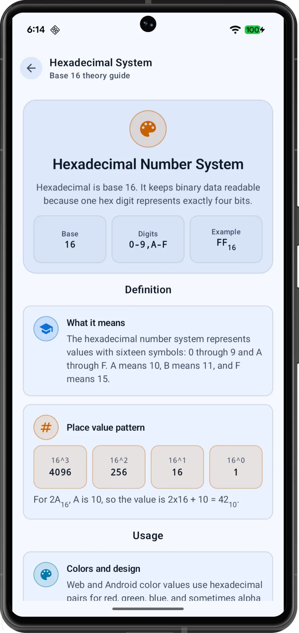 Hexadecimal theory guide screen